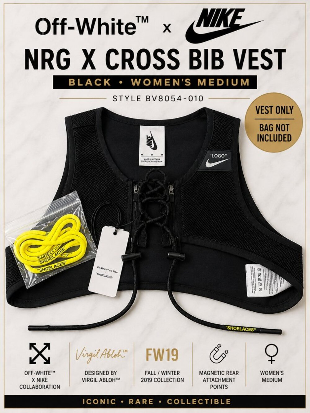Off-White x Nike NRG X Cross Bib Vest Black Women M BV8054-010 Vest Only